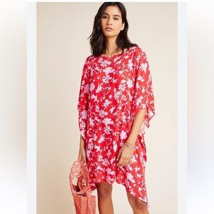 Anthropologie Nicola Tasseled Caftan Pink Floral Size M